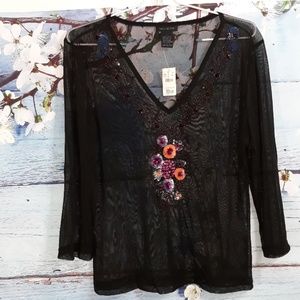 The Limited Black Sheer 3/4 Sleeve | Blouse Size L